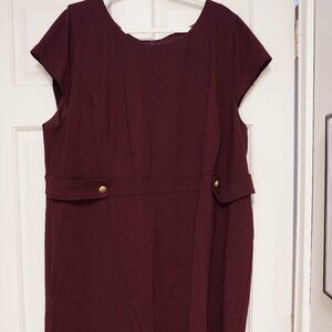 Talbots Plus Size Burgundy Sheath Dress. Size 20W.  Classic Career Work Dress